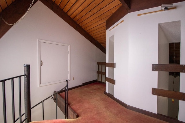 5130 W Stancliff Rd, Mckean, PA 16426 - additional living space featuring lofted ceiling with beams, baseboards, carpet flooring, and wood ceiling