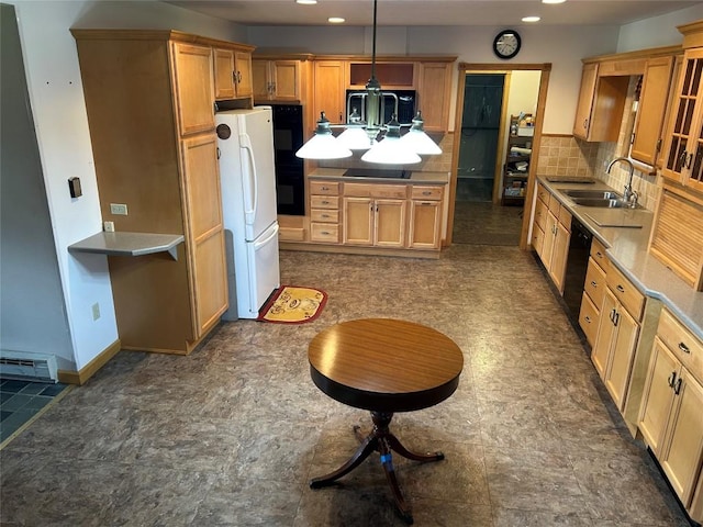 6848 6th Hwy, Linesville, PA 16424 - kitchen featuring black appliances, backsplash, a sink, and recessed lighting