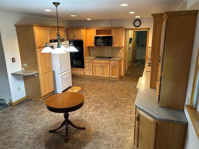 6848 6th Hwy, Linesville, PA 16424 - kitchen featuring backsplash, decorative light fixtures, recessed lighting, and black appliances