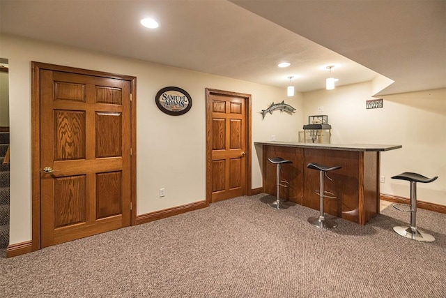 10170 Tiger Lily Ln, Waterford, PA 16441 - indoor dry bar featuring carpet floors, baseboards, and recessed lighting