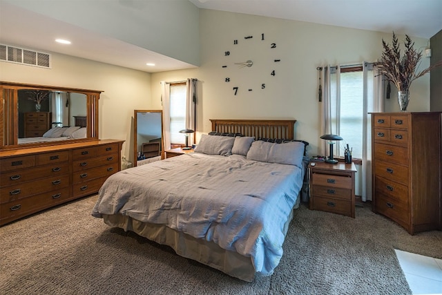10170 Tiger Lily Ln, Waterford, PA 16441 - bedroom featuring light carpet, vaulted ceiling, and recessed lighting