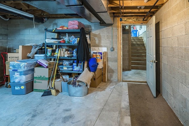 10170 Tiger Lily Ln, Waterford, PA 16441 - unfinished basement with stairway and concrete block wall