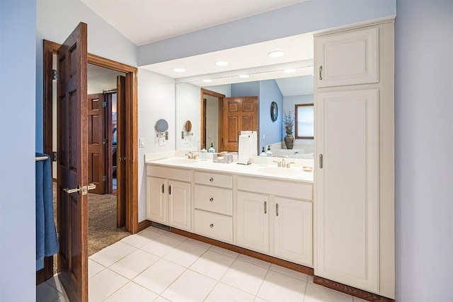 10170 Tiger Lily Ln, Waterford, PA 16441 - full bath featuring double vanity, tile patterned floors, a bathtub, and recessed lighting