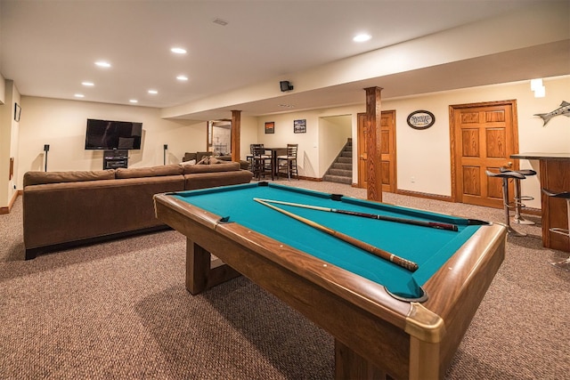 10170 Tiger Lily Ln, Waterford, PA 16441 - game room featuring carpet flooring, recessed lighting, baseboards, and billiards