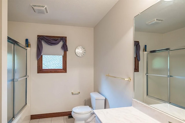 10170 Tiger Lily Ln, Waterford, PA 16441 - bathroom with toilet, vanity, tile patterned floors, baseboards, and bath / shower combo with glass door