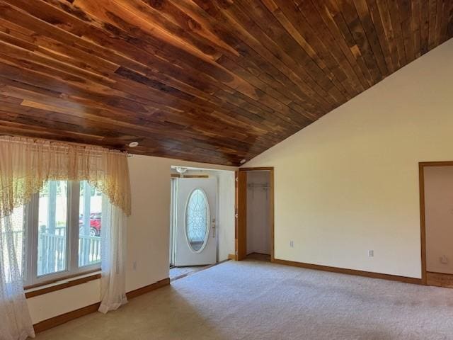 interior space with wooden ceiling and vaulted ceiling