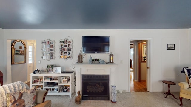 living room with light carpet