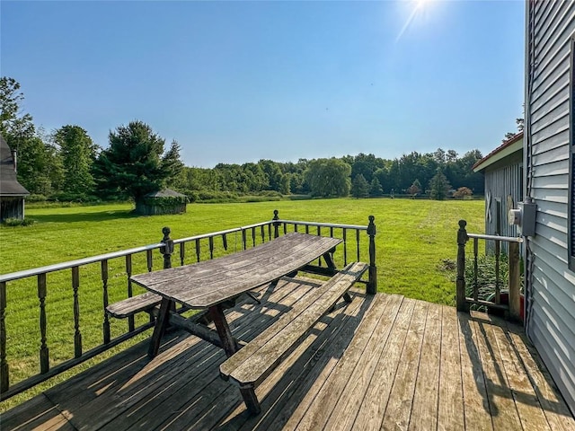 21380 S Center Rd, Conneautville, PA 16406 - wooden deck featuring outdoor dining space and a yard