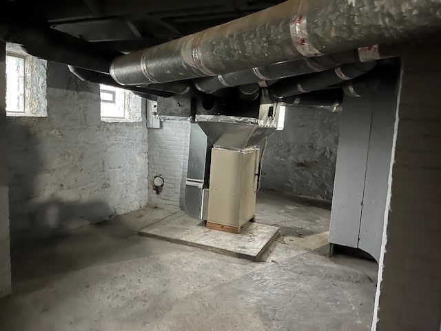 basement with heating unit