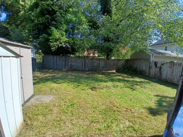 view of yard featuring a storage shed