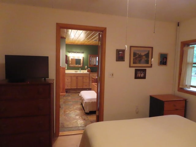 1900 Navaho Rd, Jamestown, PA 16134 - bedroom with ensuite bath and wooden ceiling