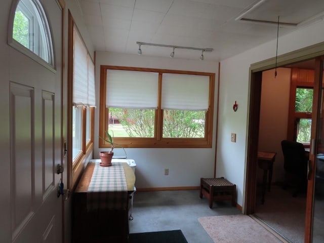 1900 Navaho Rd, Jamestown, PA 16134 - carpeted foyer entrance with track lighting and baseboards