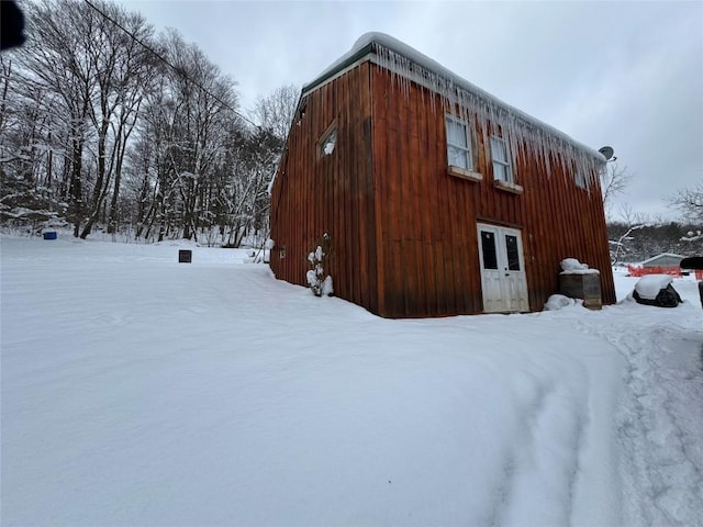 view of snow covered exterior