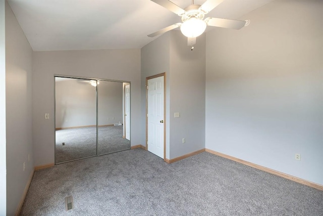 4119 Wood Hills Dr Unit C23, Erie, PA 16510 - unfurnished bedroom featuring carpet flooring, a closet, vaulted ceiling, baseboards, and a ceiling fan