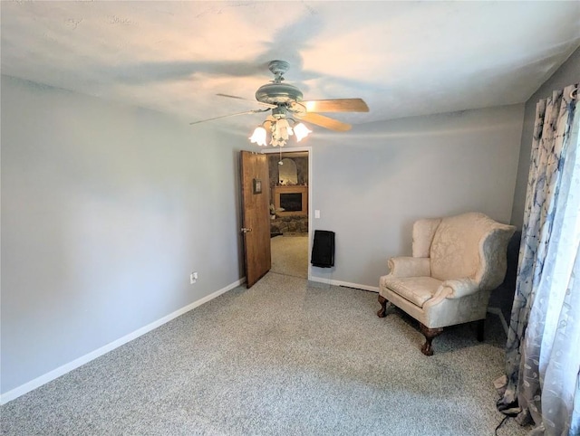39501 Centerville Rd, Centerville, PA 16404 - living area featuring carpet flooring, a ceiling fan, and baseboards