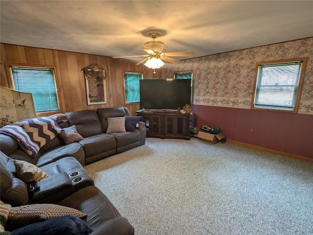 39501 Centerville Rd, Centerville, PA 16404 - carpeted living room featuring ceiling fan and baseboards