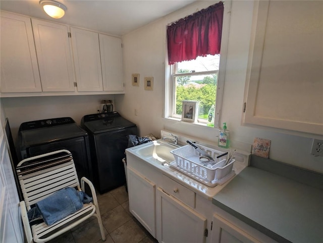 39501 Centerville Rd, Centerville, PA 16404 - laundry room with cabinet space, washer and dryer, and light tile patterned flooring