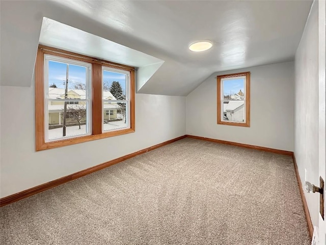 additional living space with vaulted ceiling and carpet