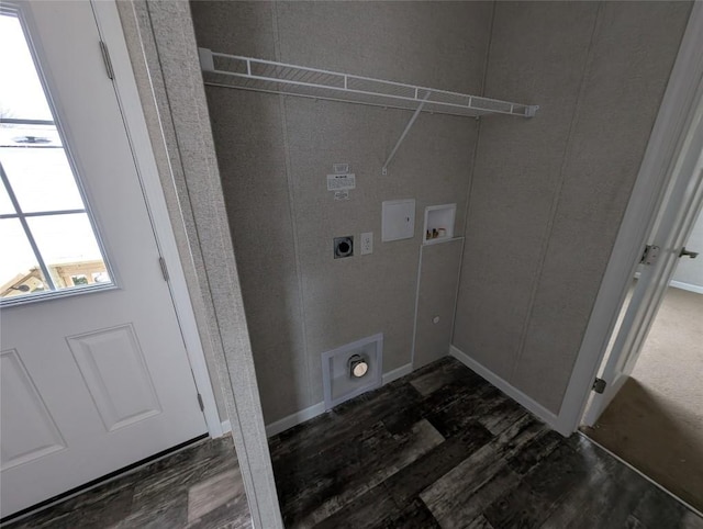 clothes washing area with washer hookup, dark hardwood / wood-style floors, and hookup for an electric dryer