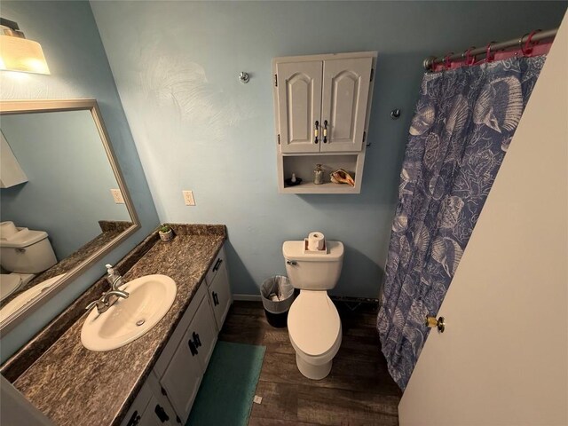 2735 W 35th St, Erie, PA 16506 - bathroom with wood finished floors, vanity, and a shower with curtain