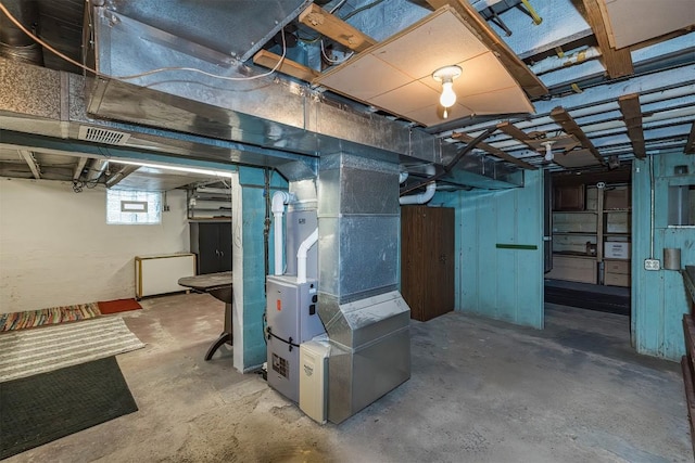 basement with heating unit