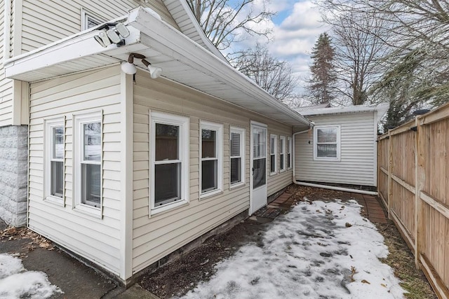 view of snow covered property