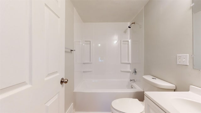 full bathroom with vanity, toilet, and washtub / shower combination