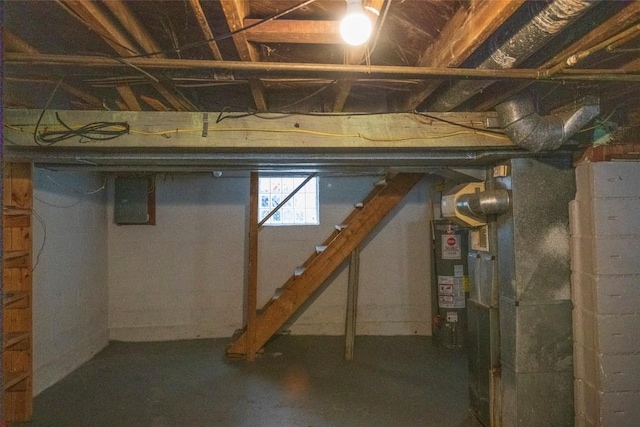 basement featuring water heater