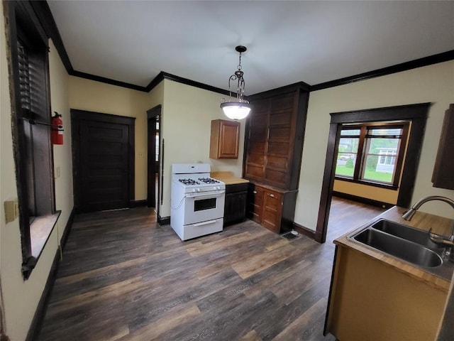 1038 Liberty St, Meadville City, PA 16335 - kitchen with gas range gas stove, crown molding, dark wood-type flooring, a sink, and baseboards