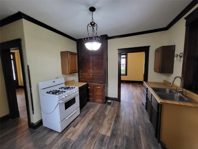 1038 Liberty St, Meadville City, PA 16335 - kitchen with gas range gas stove, a sink, crown molding, dark wood-style floors, and baseboards