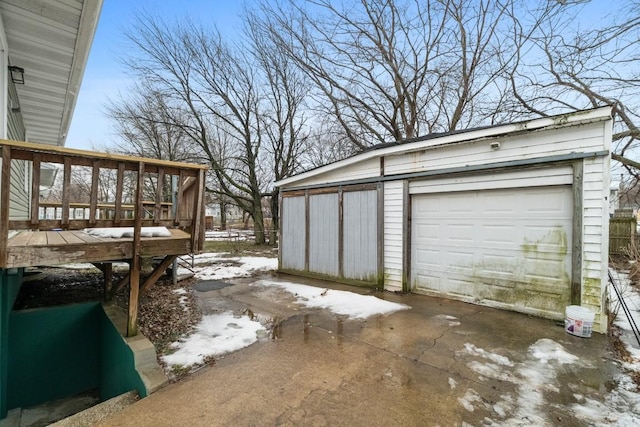 view of snow covered garage