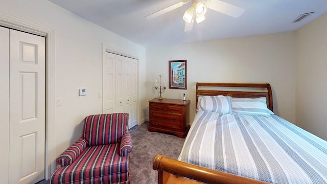 bedroom with carpet floors and ceiling fan