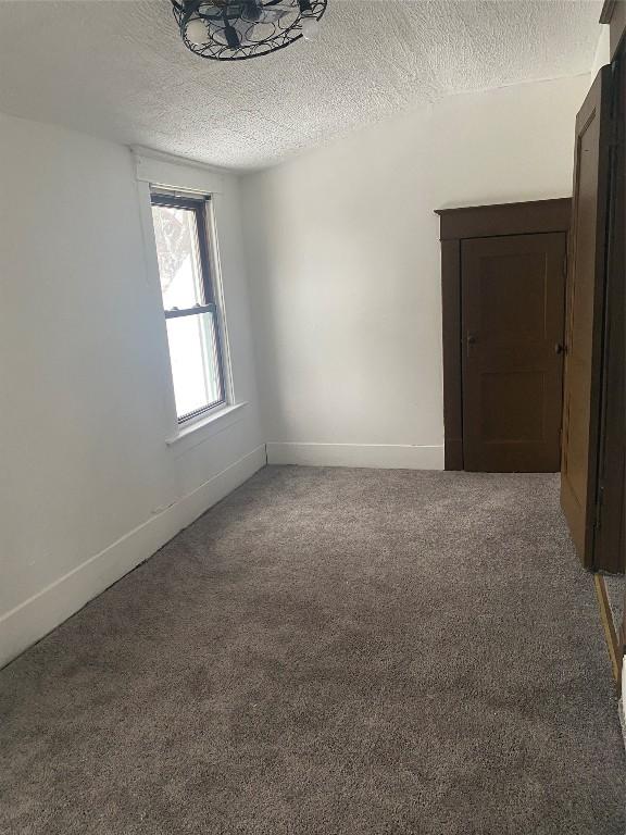 spare room featuring carpet flooring and a textured ceiling