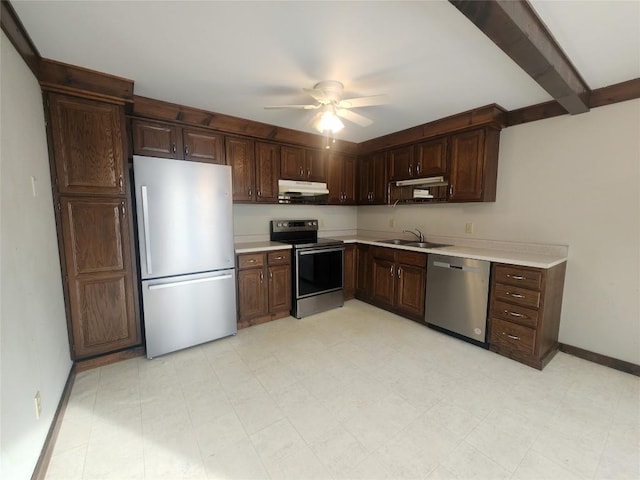 kitchen with sink, dark brown cabinetry, and stainless steel appliances