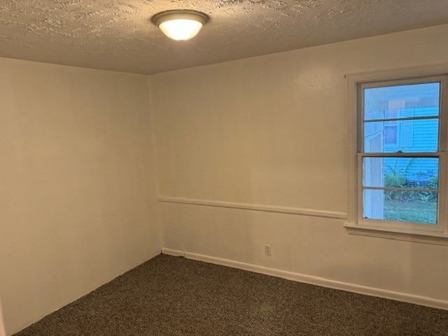 carpeted empty room with a textured ceiling