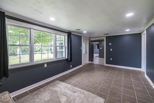 10220 Barton Rd, Waterford, PA 16441 - spare room with ornamental molding, dark tile patterned flooring, and recessed lighting