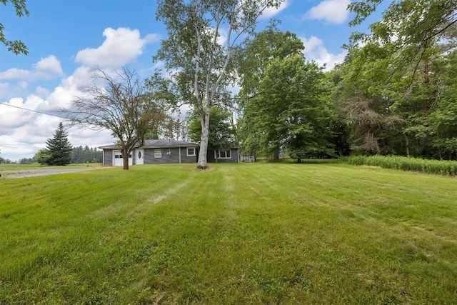 10220 Barton Rd, Waterford, PA 16441 - view of green lawn with driveway and an attached garage