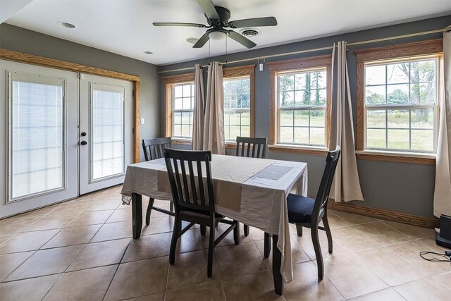 10220 Barton Rd, Waterford, PA 16441 - dining room featuring french doors, tile patterned floors, and a ceiling fan