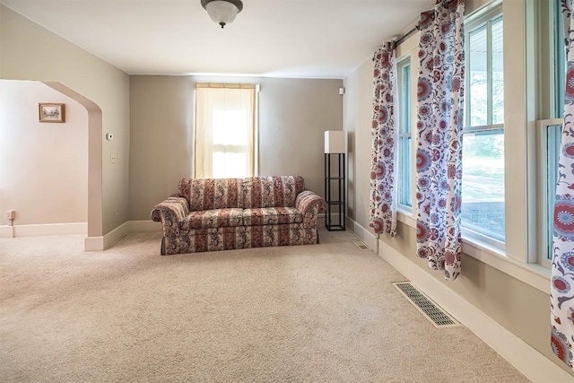 1047 Napier Ave, Erie, PA 16511 - living room with carpet flooring, arched walkways, and baseboards