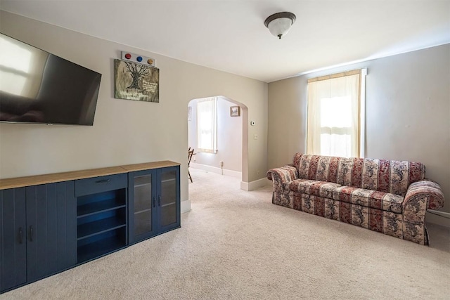 1047 Napier Ave, Erie, PA 16511 - living room with healthy amount of natural light, light carpet, arched walkways, and baseboards