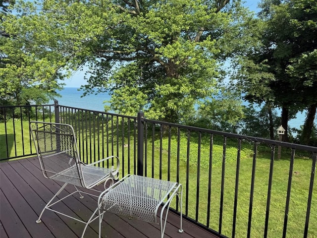 8410 Windsor Beach Ct, Erie, PA 16511 - wooden terrace featuring a water view and a yard