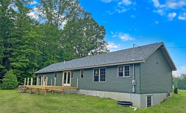 16754 Carr Hill Rd, Meadville, PA 16335 - rear view of house featuring a wooden deck, a yard, and roof with shingles