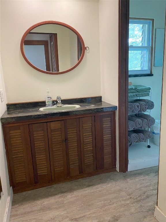 bathroom featuring hardwood / wood-style floors and vanity