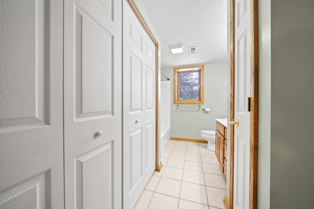 bathroom featuring toilet, tile patterned flooring, and vanity