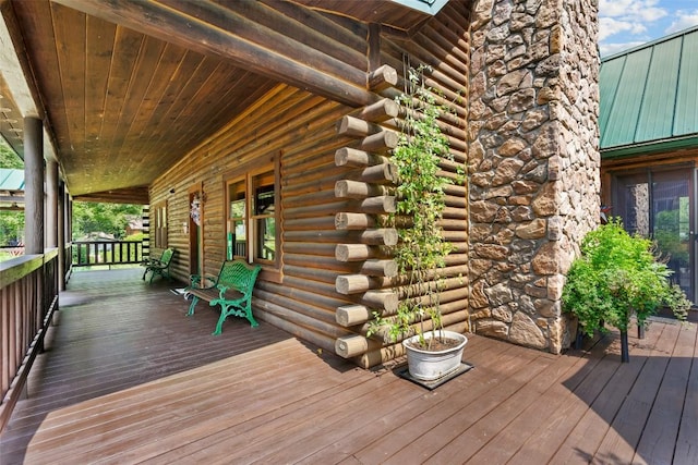 wooden terrace with covered porch