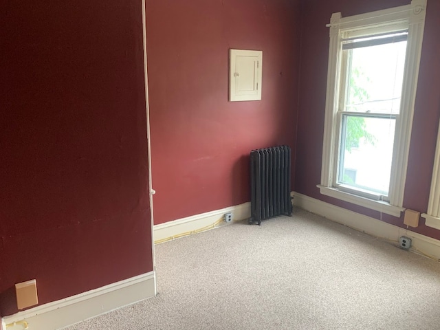 760-762 Park Ave, Meadville, PA 16335 - carpeted empty room with radiator heating unit, electric panel, and healthy amount of natural light