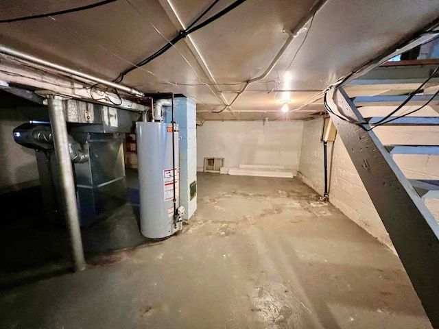 basement featuring gas water heater