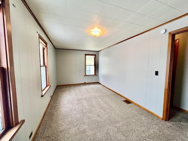 spare room with carpet and crown molding