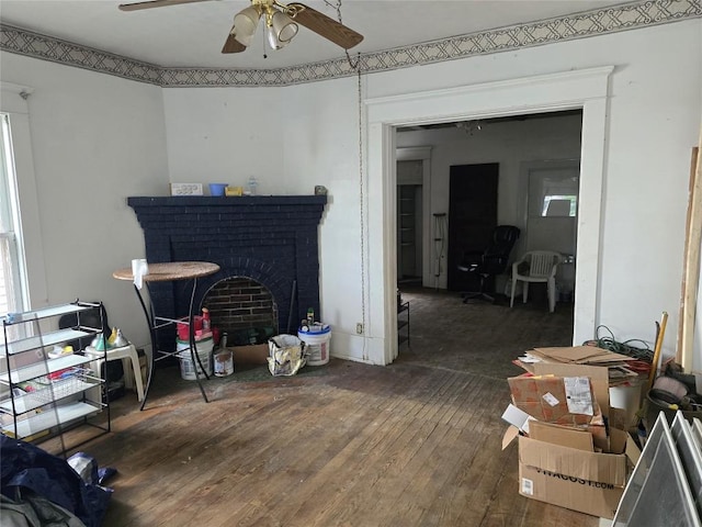 1051-1053 W 9th St, Erie, PA 16502 - living area with ceiling fan, hardwood / wood-style floors, and a fireplace