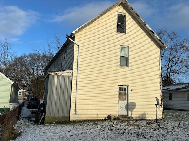 view of snow covered exterior